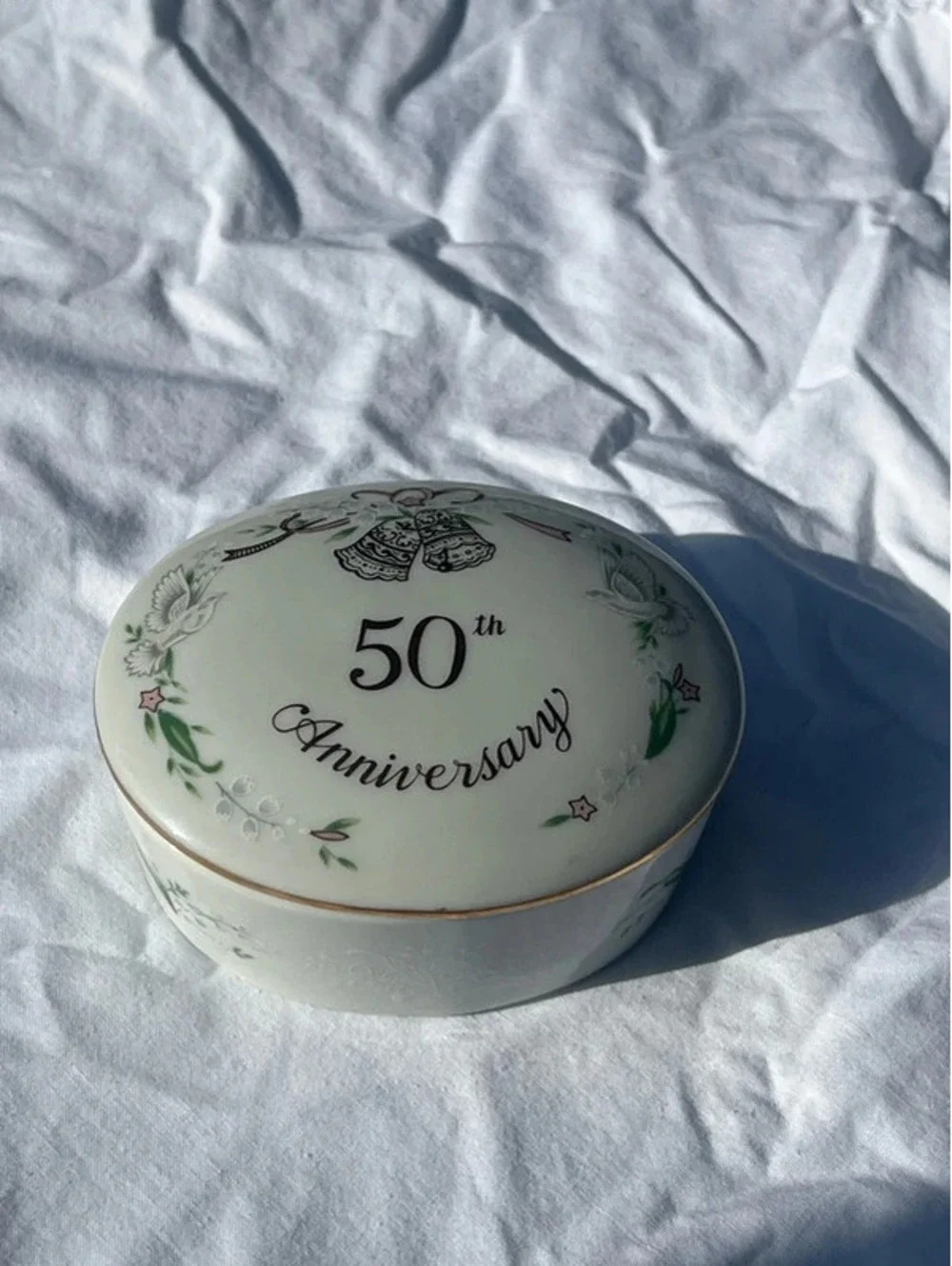 1984 Lefton China 50th Anniversary Porcelain Trinket Box